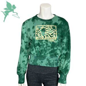 KEITH HARING Dancing Dog Tie Dye Cropped Sweatshirt